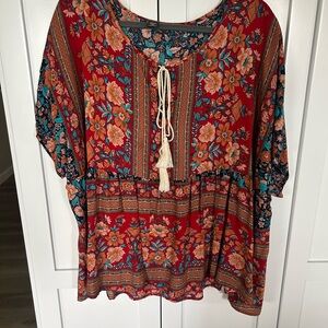 Floral Red Bohemian Women's Top
